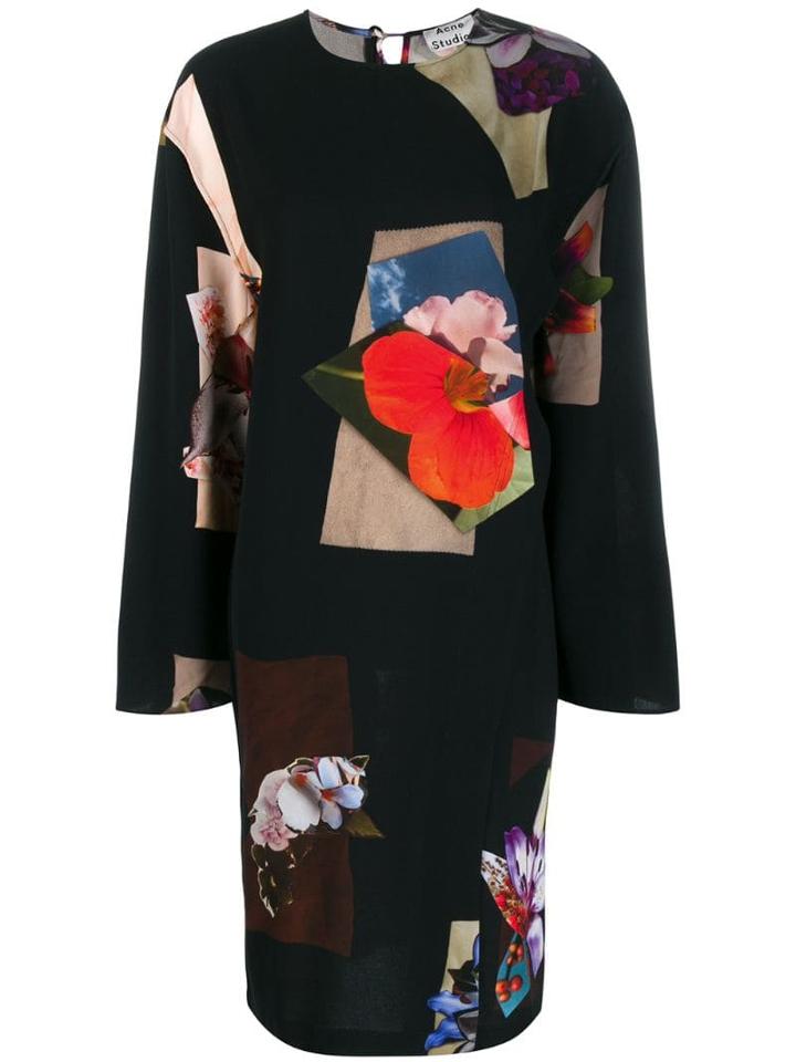 Acne Studios Flower Print Midi Dress - Black
