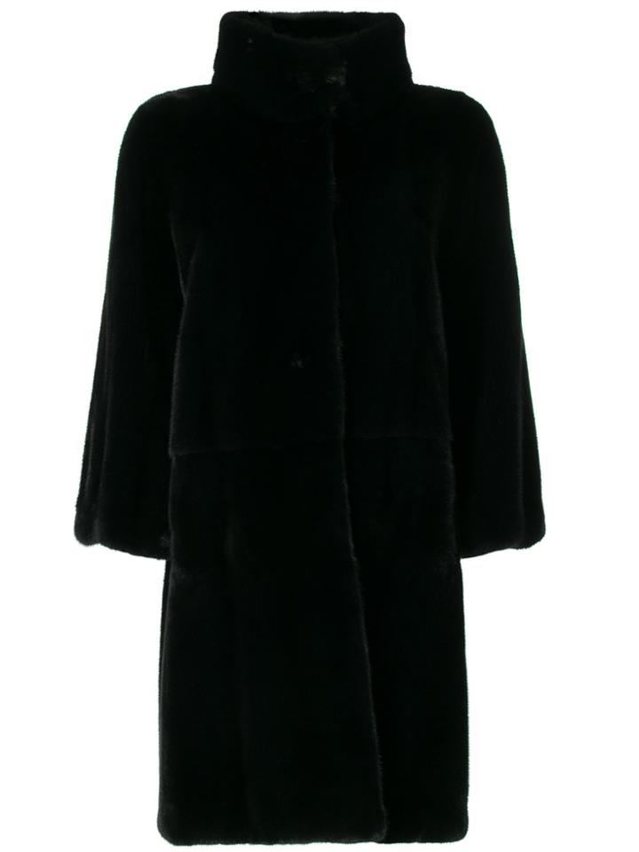 Liska Buttoned Up Fur Coat - Black