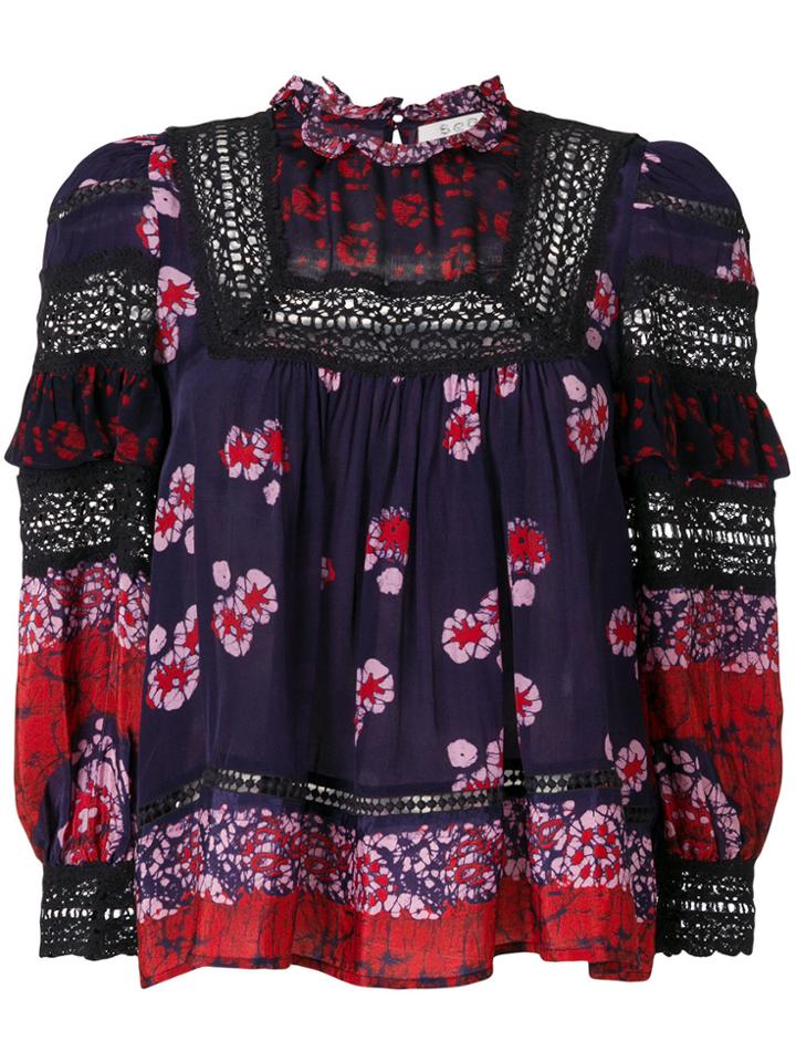 Sea Frilled Bib Blouse - Pink & Purple