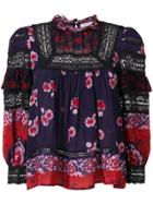Sea Frilled Bib Blouse - Pink & Purple