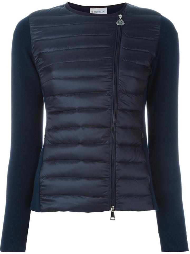 Moncler Panelled Puffer Jacket, Women's, Size: Large, Blue, Cotton/feather Down/polyamide/cotton