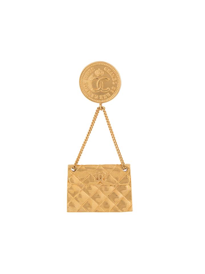 Chanel Vintage Quilted Bag Brooch - Metallic