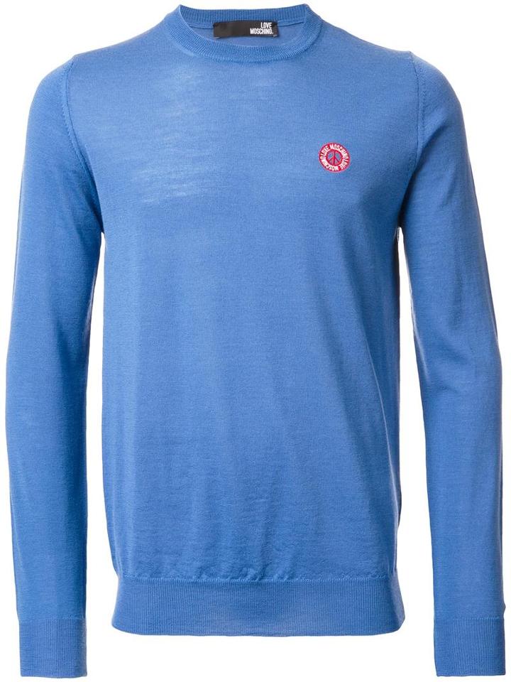 Love Moschino Chest Logo Jumper, Men's, Size: Xl, Blue, Wool