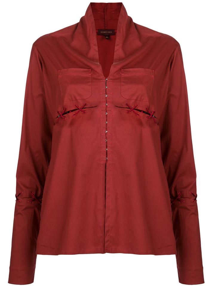 Romeo Gigli Vintage Slit Lace-up Detailing Blouse - Red