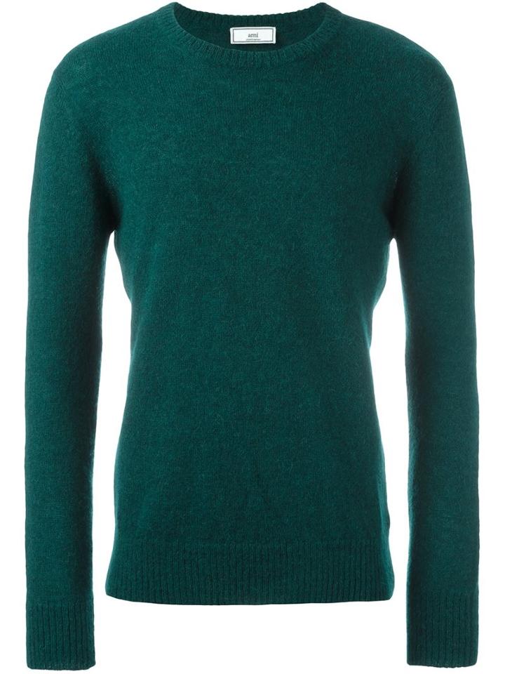 Ami Alexandre Mattiussi Crew Neck Sweater, Men's, Size: Large, Blue, Polyamide/llama/wool/alpaca