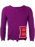 Raf Simons Varsity Style Distressed Jumper, Men's, Size: Medium, Pink/purple, Virgin Wool