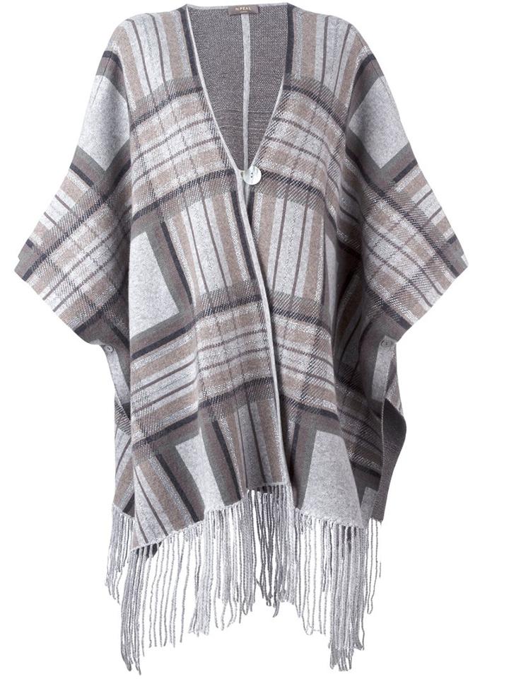 N.peal Cashmere 'tartan' Poncho, Women's, Grey, Cashmere