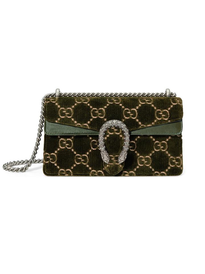 Gucci Dionysus Gg Velvet Small Shoulder Bag - Green