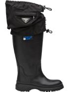 Prada Leather Boots With Nylon Gaiter - Black