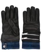 Dsquared2 Dual Material Zip Gloves, Men's, Size: 8, Black, Cotton/lamb Skin/spandex/elastane/cashmere