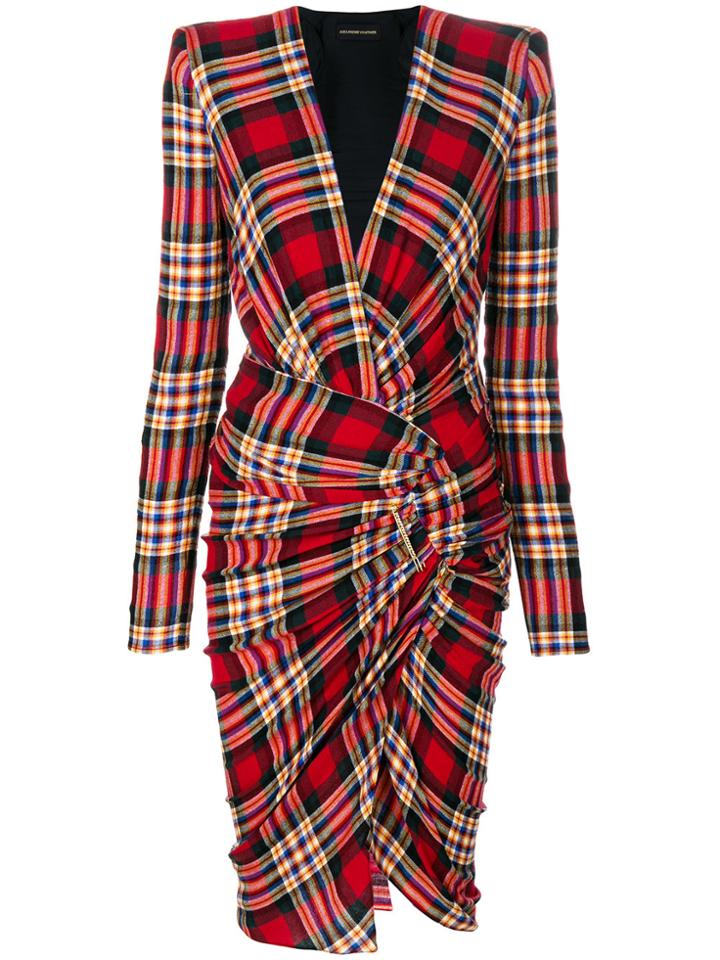 Alexandre Vauthier Plaid Plunge Neck Dress - Red
