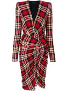 Alexandre Vauthier Plaid Plunge Neck Dress - Red