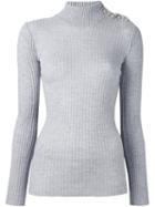Balmain Ribbed Knit Jumper, Women's, Size: 44, Grey, Wool