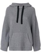 Red Valentino Ribbed Knit Hoodie - Grey