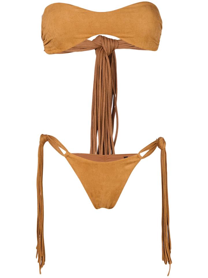 Fisico Fringed Bandeau Bikini Set - Brown