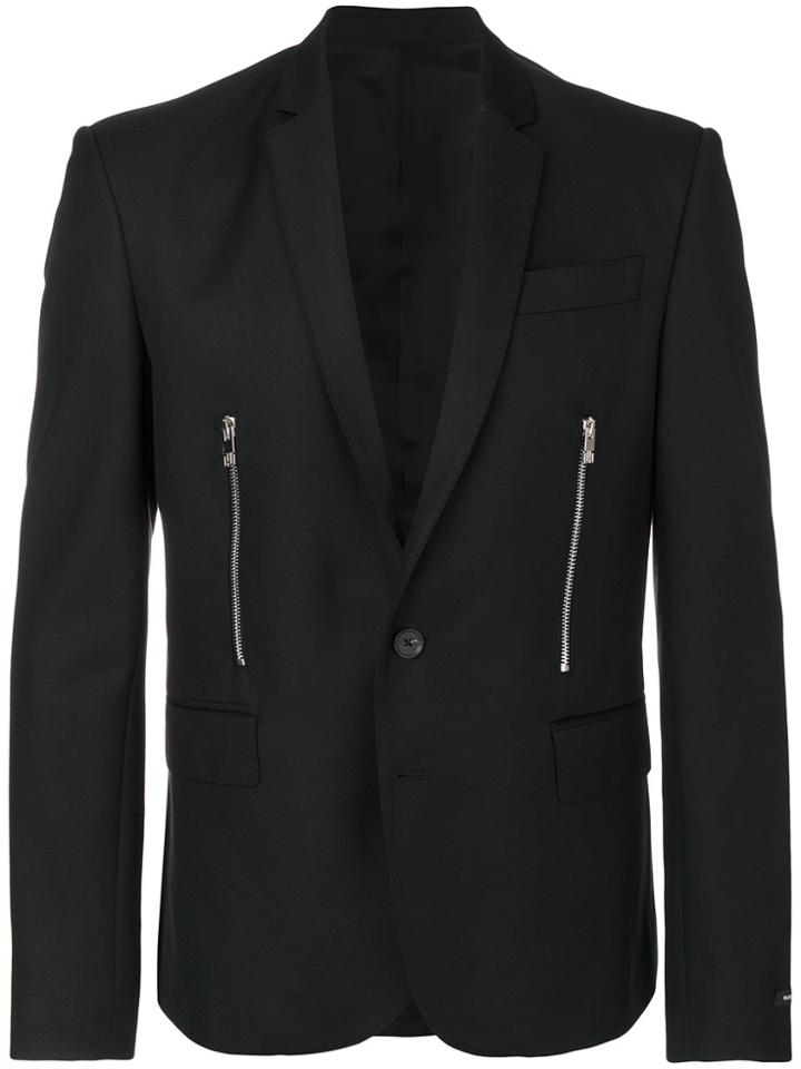 Les Hommes Urban Ribbed Sleeve Blazer - Black