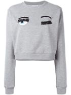 Chiara Ferragni Embellished Eyes Sweatshirt, Women's, Size: Small, Grey, Cotton/polyester/spandex/elastane
