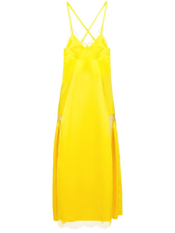 Off-white Lace Trim Midi Dress - Yellow & Orange