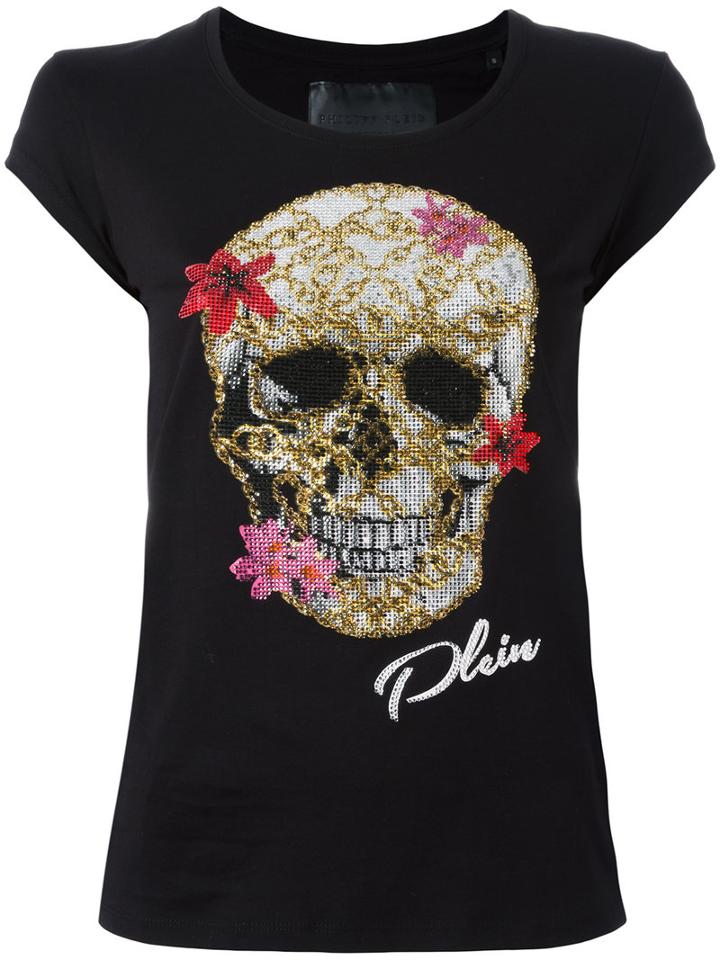 Philipp Plein Skull Print T-shirt, Women's, Size: Small, Black, Cotton