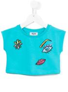Moschino Kids Patches Cropped Sweatshirt, Girl's, Size: 6 Yrs, Blue