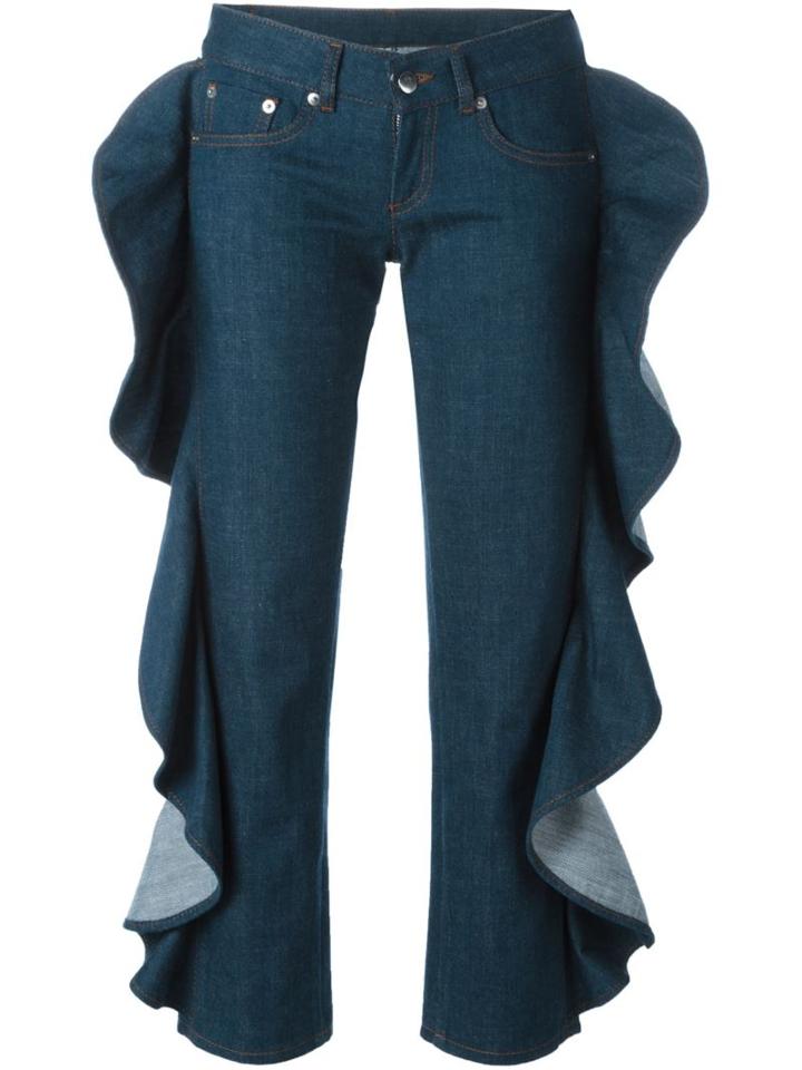 Mm6 Maison Margiela Ruffled Jeans, Women's, Size: 40, Blue, Cotton