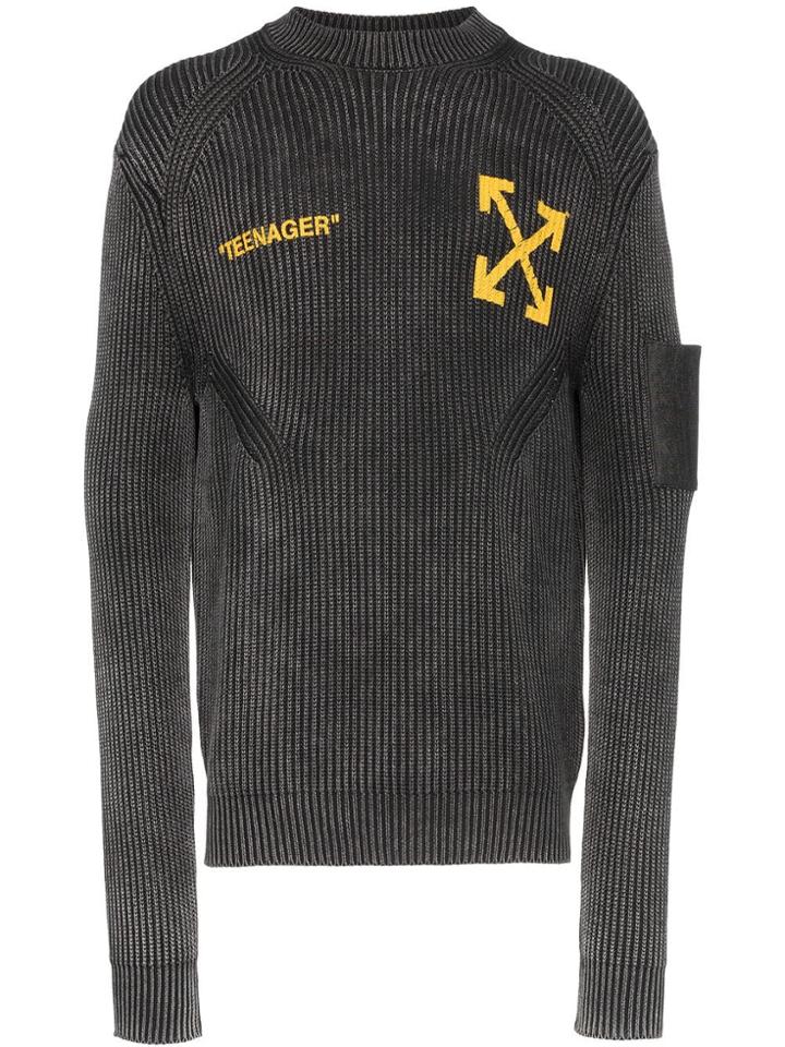 Off-white Bart Simpson Flame Print Ribbed Cashmere Cotton Blend Jumper