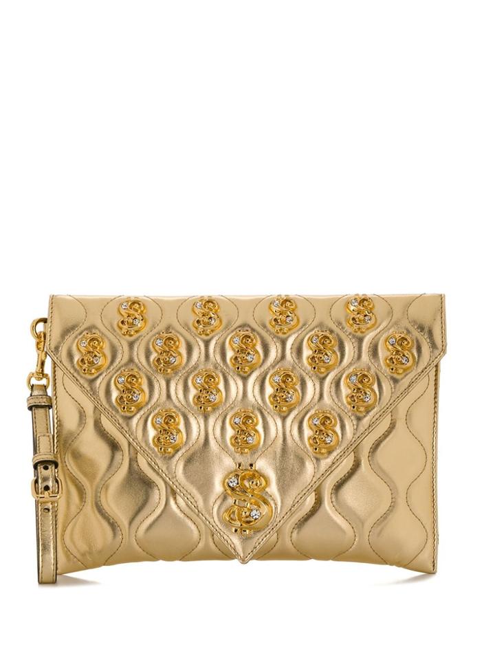 Moschino Dollar Sign Motif Plaque Clutch - Gold