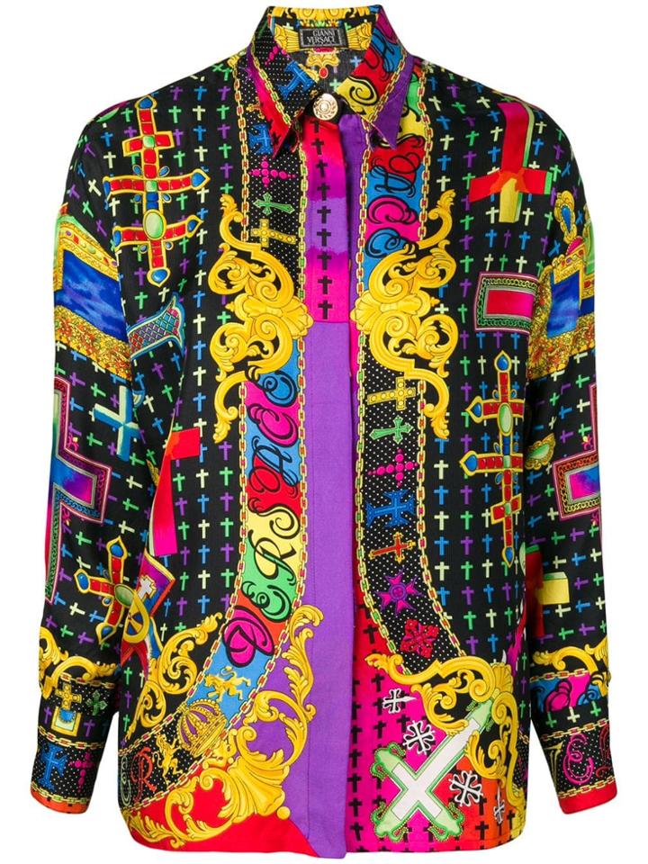 Versace Vintage Cross Print Shirt - Yellow