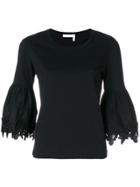 See By Chloé Open Embroidery Bell Sleeve T-shirt - Black
