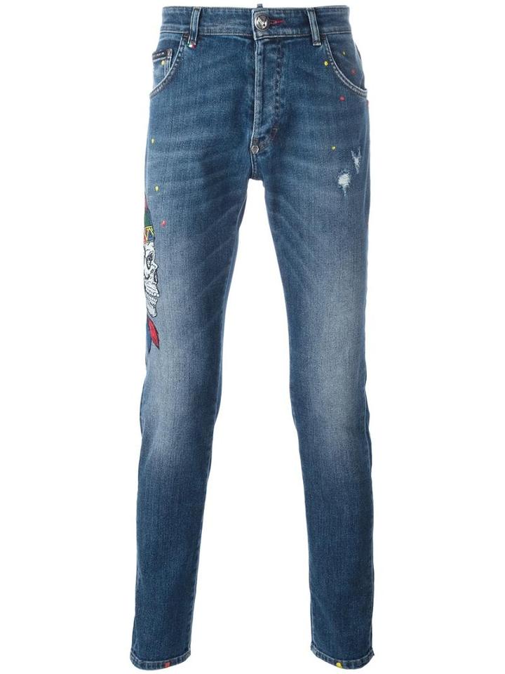 Philipp Plein 'twisted Bear' Straight-leg Jeans, Men's, Size: 31, Blue, Spandex/elastane/cotton