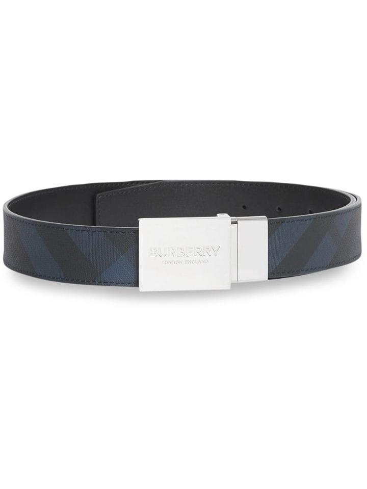 Burberry Reversible Plaque Buckle London Check Belt - Blue