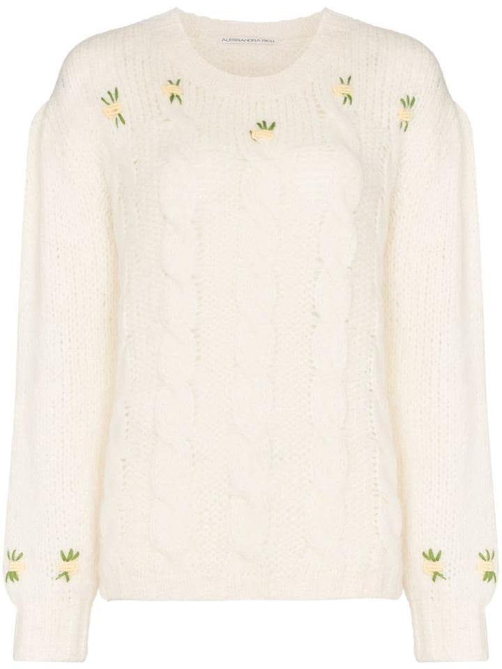 Alessandra Rich Floral-embroidered Jumper - White