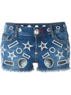 Philipp Plein Dalia Cut-out Shorts, Women's, Size: 28, Blue, Cotton/spandex/elastane