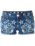 Philipp Plein Dalia Cut-out Shorts, Women's, Size: 28, Blue, Cotton/spandex/elastane
