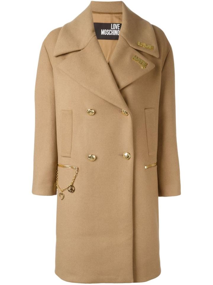 Love Moschino Love/hate Plaque Coat, Women's, Size: 42, Nude/neutrals, Polyamide/viscose/wool