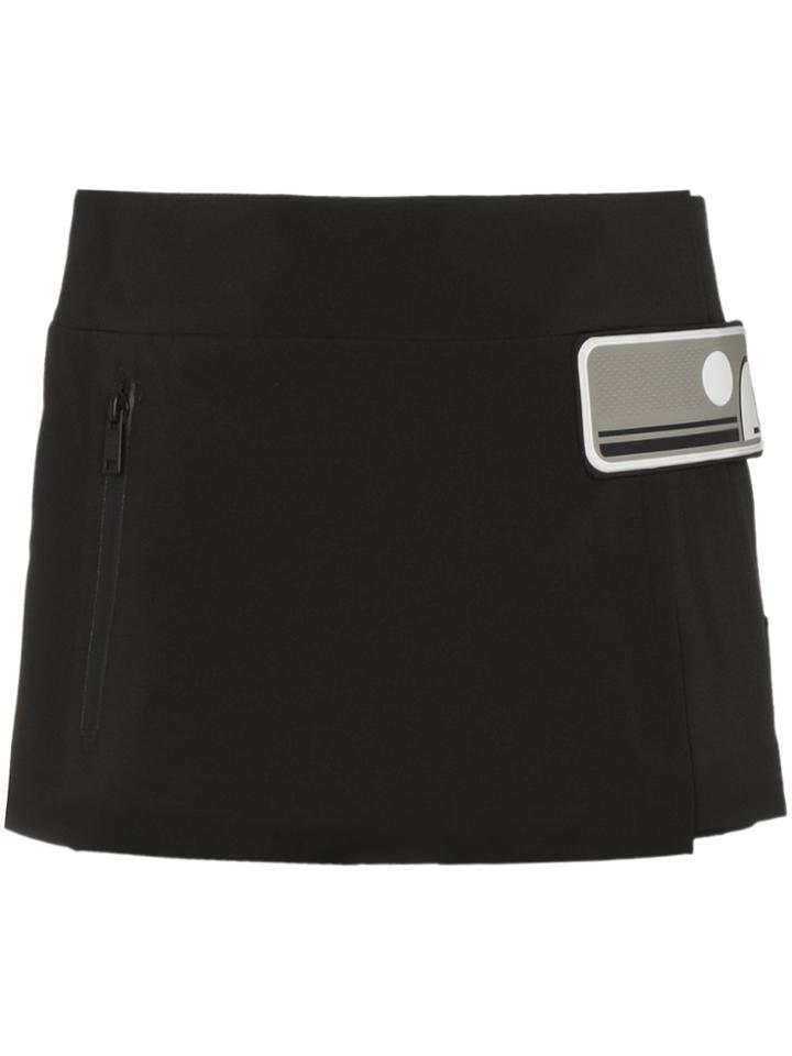 Prada Wrap Mini Skirt With Rubber Logo Patch - Black
