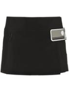 Prada Wrap Mini Skirt With Rubber Logo Patch - Black