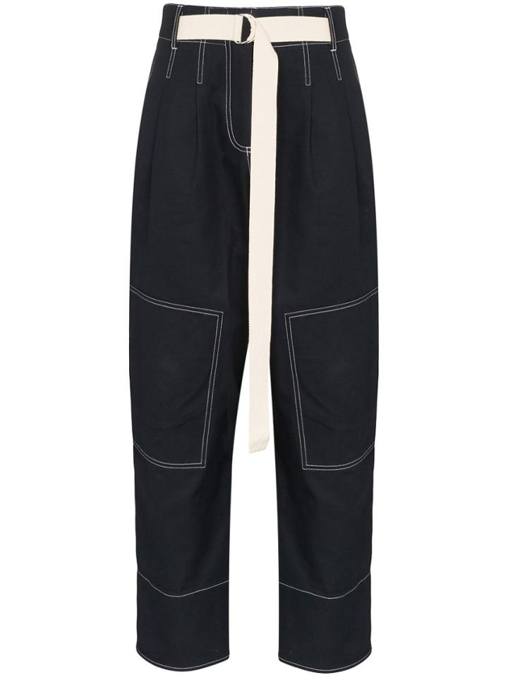 Lee Mathews Bonnie Belted Cotton-canvas Wide-leg Trousers - Blue