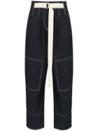Lee Mathews Bonnie Belted Cotton-canvas Wide-leg Trousers - Blue