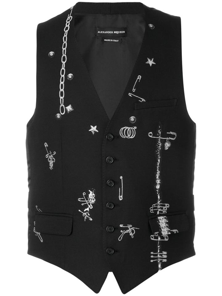Alexander Mcqueen Safety Pin Waistcoat - Black