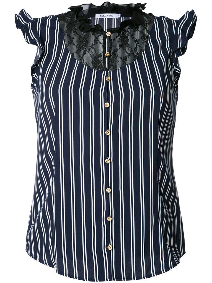 Guild Prime - Striped Lace Bib Sleeveless Shirt - Women - Polyester - 36, Blue, Polyester