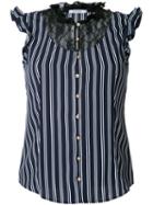 Guild Prime - Striped Lace Bib Sleeveless Shirt - Women - Polyester - 36, Blue, Polyester
