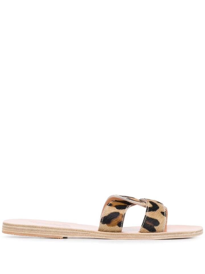 Ancient Greek Sandals Animal Print Slides - Neutrals