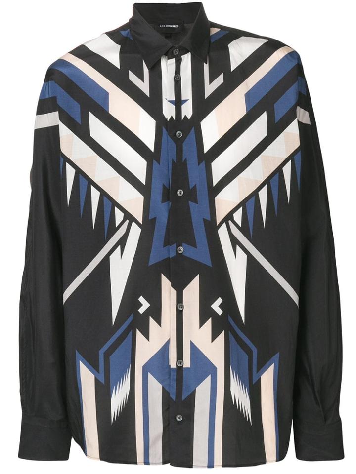 Les Hommes Geometric Print Shirt - Black