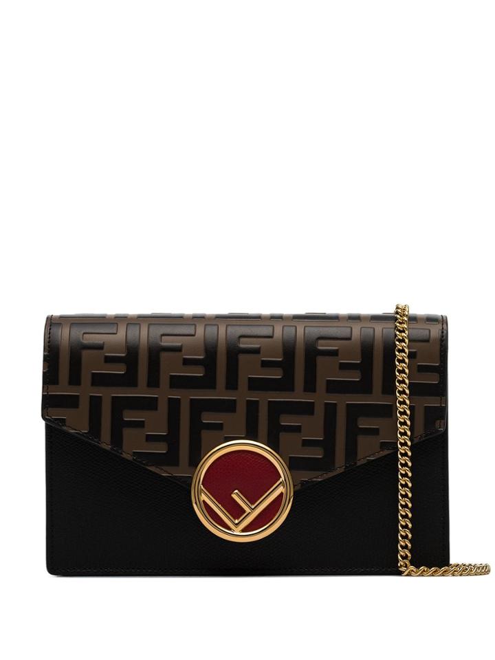 Fendi Ff Logo Leather Shoulder Bag - Black