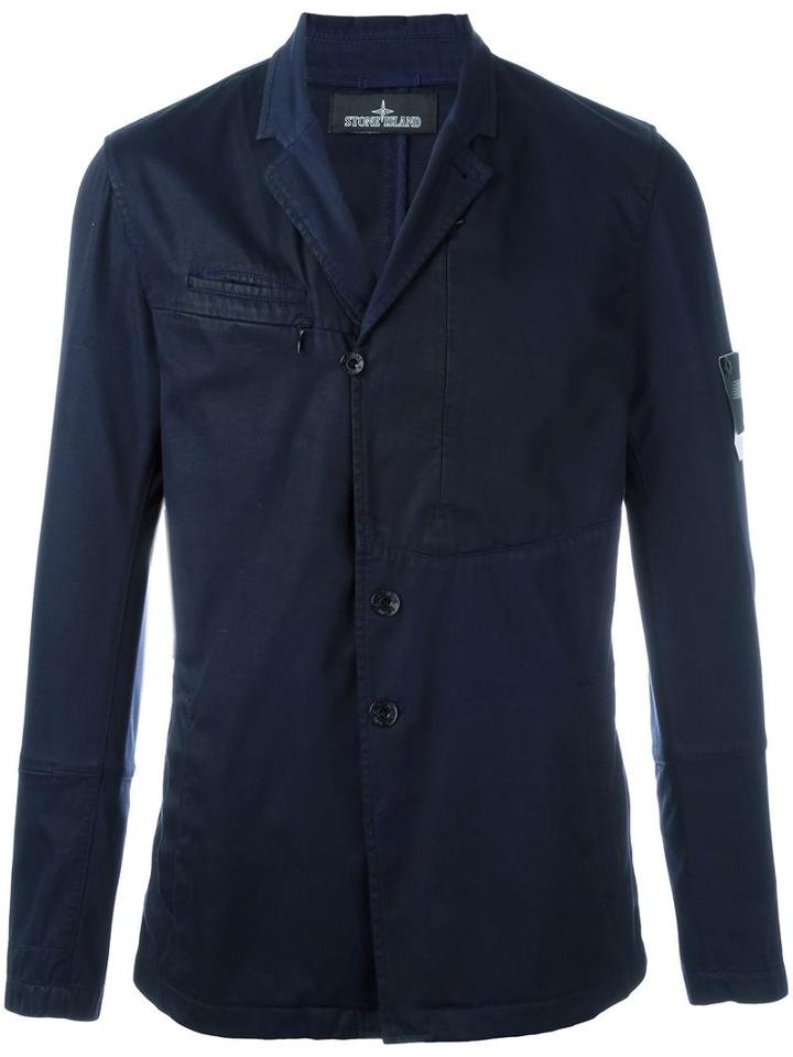 Stone Island Shadow Project Casual Blazer, Men's, Size: Large, Blue, Cotton/polyamide/polyurethane Resin