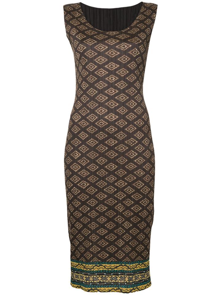 Issey Miyake Vintage Abstract Print Sleeveless Dress - Brown