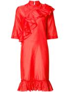 Tome Mandarin Collar Ruffle Dress - Red