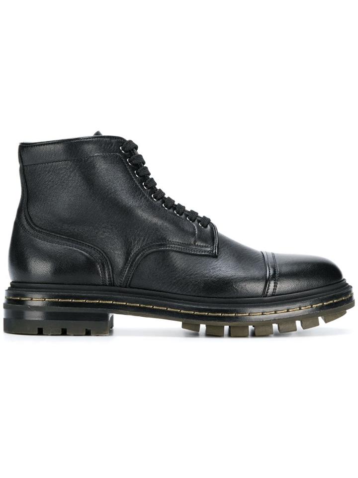 Santoni Flat Lace-up Boots - Black