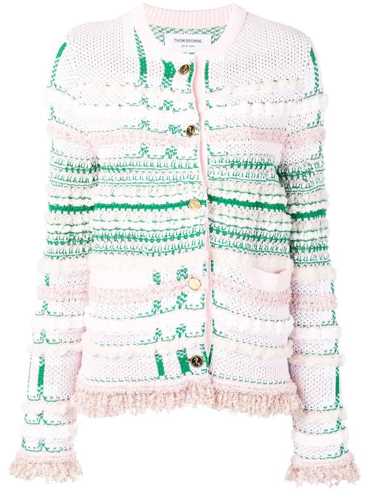Thom Browne Pink Tweed Crew Neck Jacket